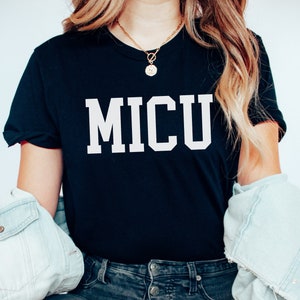 Sporty Collegiate ICU Shirt, Medical MICU Nurse Gift, MICU Team Tee, Critical Intensive Care Comfy Shirt image 1