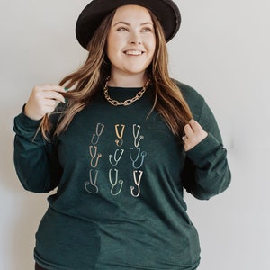 Boho Stethoscopes Medical Long Sleeve Shirt, Registered Nurse Gift, Cute Hospital Worker Tee, Winter Shirt for RN image 5