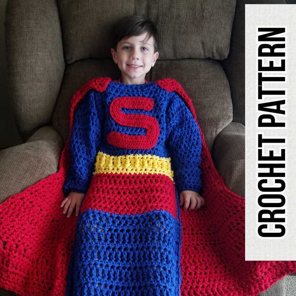 Super Hero Wearable Blanket Crochet Pattern PDF Digital Download only Child Toddler Adult Sizes Boy Man
