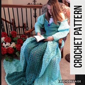 Couverture de robe de princesse, vert, motif au crochet, téléchargement numérique, PDF uniquement, tailles enfant et adulte pour tout-petits image 1