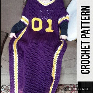 Wearable Football Jersey Blanket, crochet pattern, PDF, Digital Download, Toddler Child Adult sizes image 1