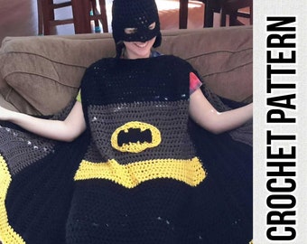 Black And Yellow Super Hero Blanket Crochet Pattern PDF Toddler Child Adult size
