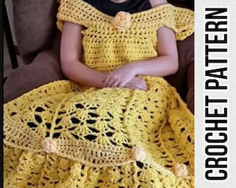 Princess Dress Blanket, Yellow, crochet pattern, Digital Download, PDF only, toddler child adult sizes