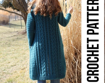 Cozy Cabled Cardigan Crochet Pattern PDF instant download Duster 9 sizes from XS to 5XL