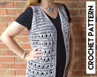 PATTERN: Trellis Lace Vest Crochet PDF instructions, Size inclusive XS to 5XL