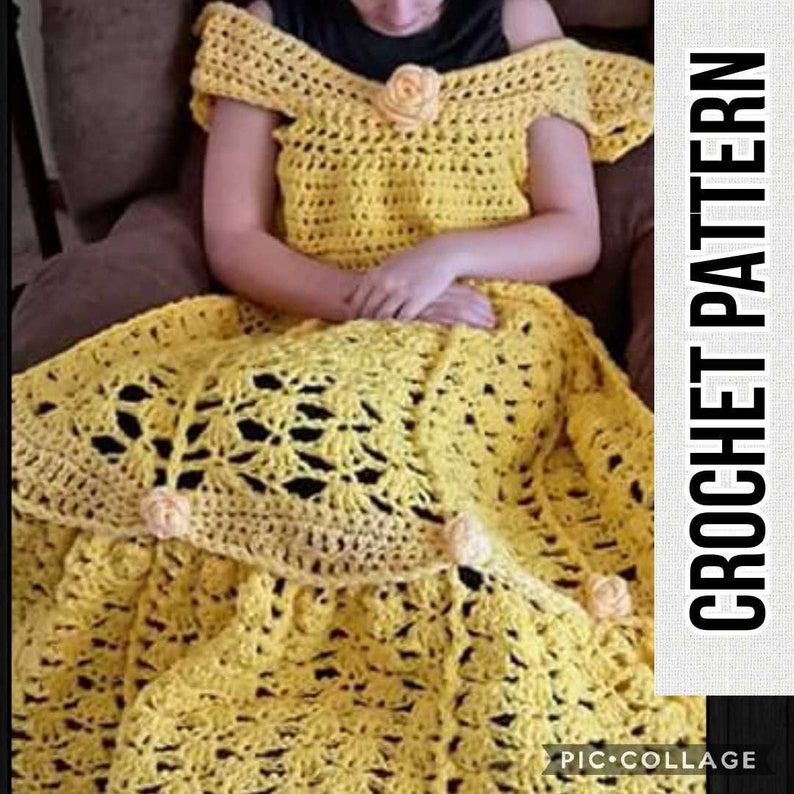 Princess Dress Blanket, Yellow, crochet pattern, Digital Download, PDF only, toddler child adult sizes image 1