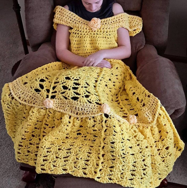 Princess Dress Blanket, Yellow, crochet pattern, Digital Download, PDF only, toddler child adult sizes image 2