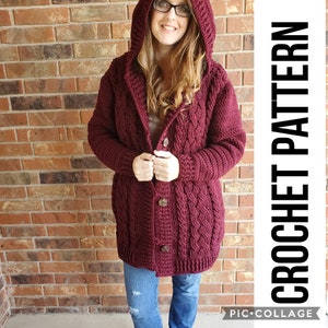 Cozy Cabled Cardi Crochet Pattern PDF instant download Mid Length Cardigan 9 sizes from XS to 5XL