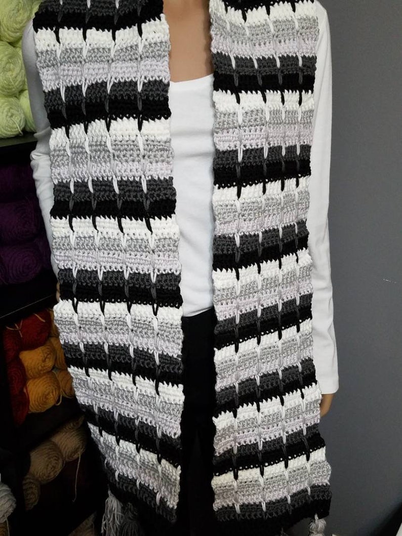 Winter/'s Ice Tasseled Scarf Crochet Pattern PDF Instant Download Caron x Pantone yarn