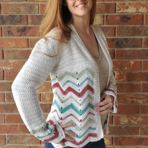 Comfy Chevron Cardigan Crochet Pattern PDF instant download sweater striped size inclusive XS to 5XL image 2