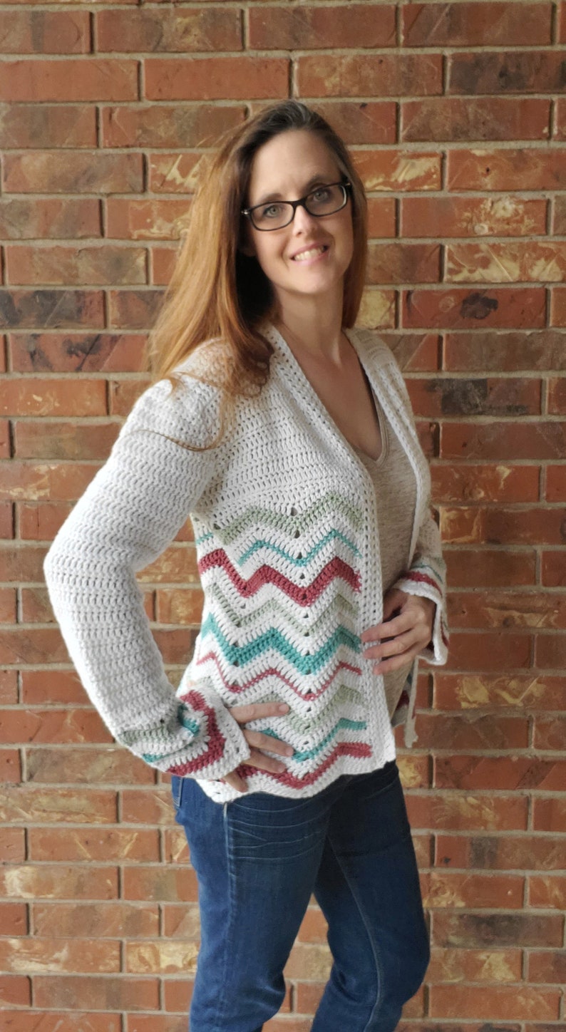 Comfy Chevron Cardigan Crochet Pattern PDF instant download sweater striped size inclusive XS to 5XL image 2
