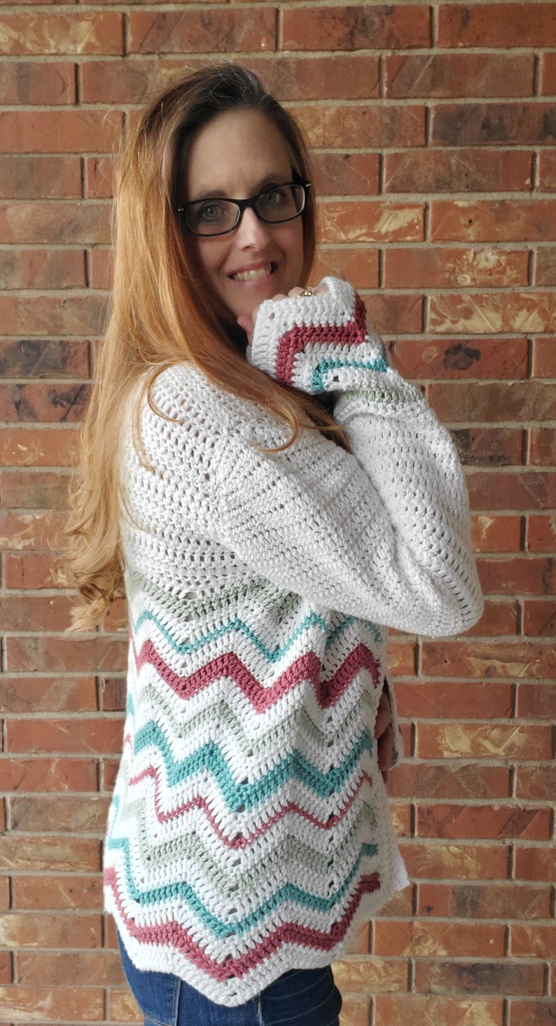 Comfy Chevron Cardigan Crochet Pattern PDF instant download sweater striped size inclusive XS to 5XL image 5