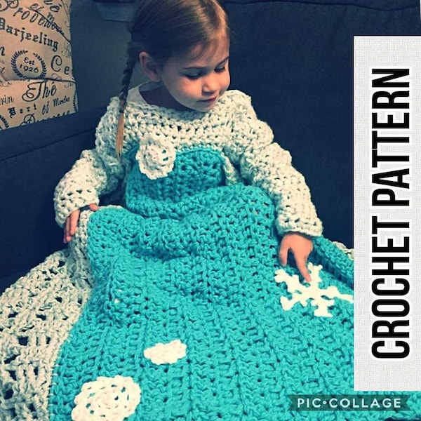 Princess Dress Blanket, Snowflake, crochet pattern, Digital Download, PDF only, toddler child adult sizes