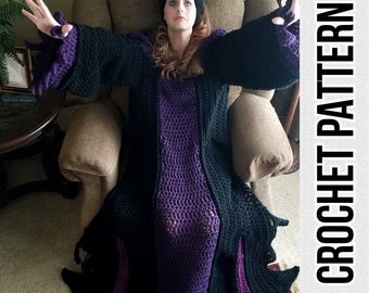 Horned Villain Dress Blanket, PDF, Instant Downoad, Crochet Pattern, Wearable Blanket, Child, Adult, Large Adult, Horns