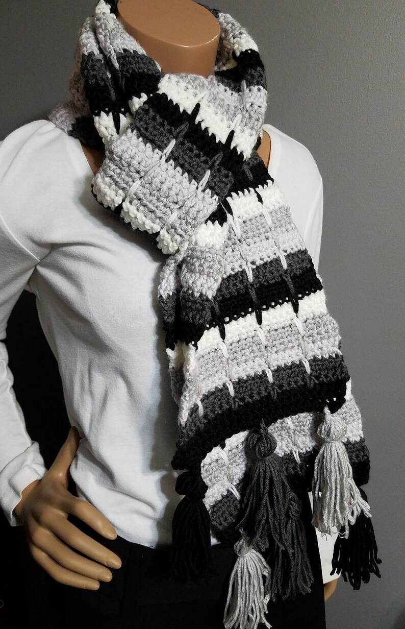 Winter/'s Ice Tasseled Scarf Crochet Pattern PDF Instant Download Caron x Pantone yarn