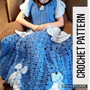 Couverture de robe de princesse, bleu, motif au crochet, Téléchargement numérique, PDF uniquement, tailles pour tout-petits, enfants et adultes image 1