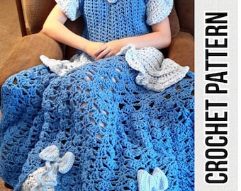 Princess Dress Blanket, blue, crochet pattern, Digital Download, PDF only, toddler, child, and adult sizes