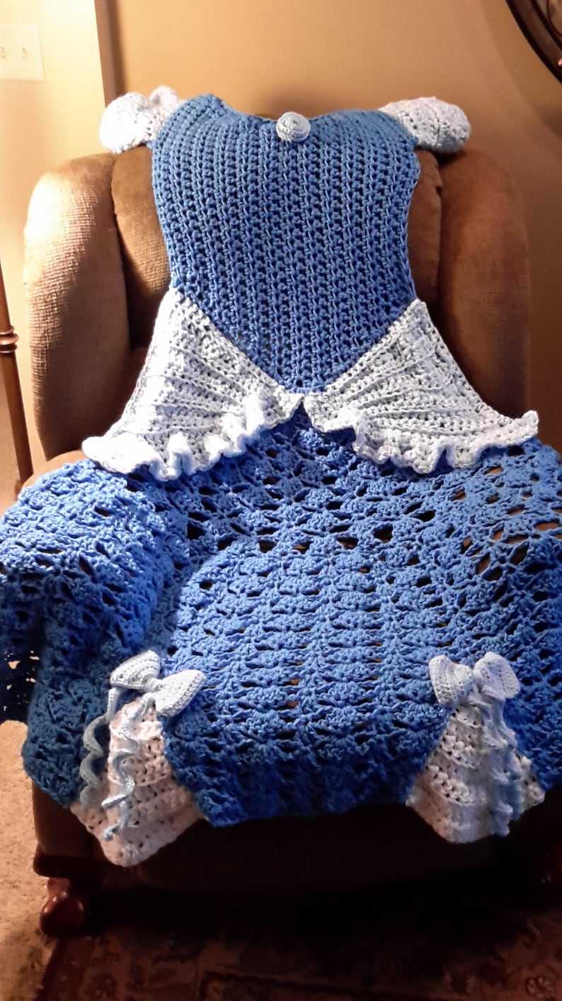 Couverture de robe de princesse, bleu, motif au crochet, Téléchargement numérique, PDF uniquement, tailles pour tout-petits, enfants et adultes image 5