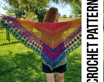 Lacy Sunset Shawl Crochet Pattern PDF instant download instructions Chroma Twist Worsted Weight Rainbow large wrap