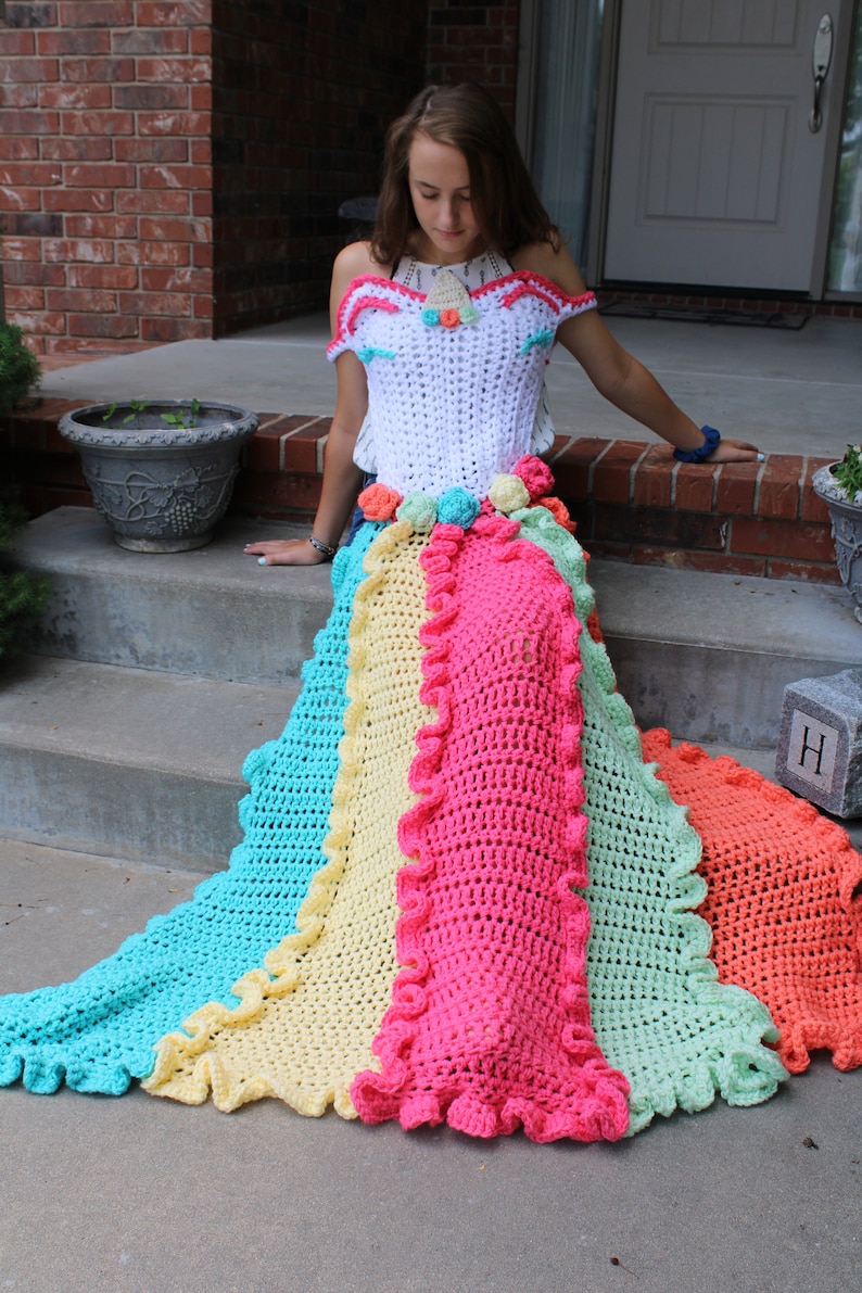 Unicorn Dress Blanket, wearable blanket, crochet pattern, PDF, instant download, toddler, child, adult, fantasy image 2
