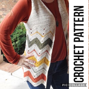 Harvest Chevron Vest Crochet Pattern PDF instant download sizes XS to 5XL