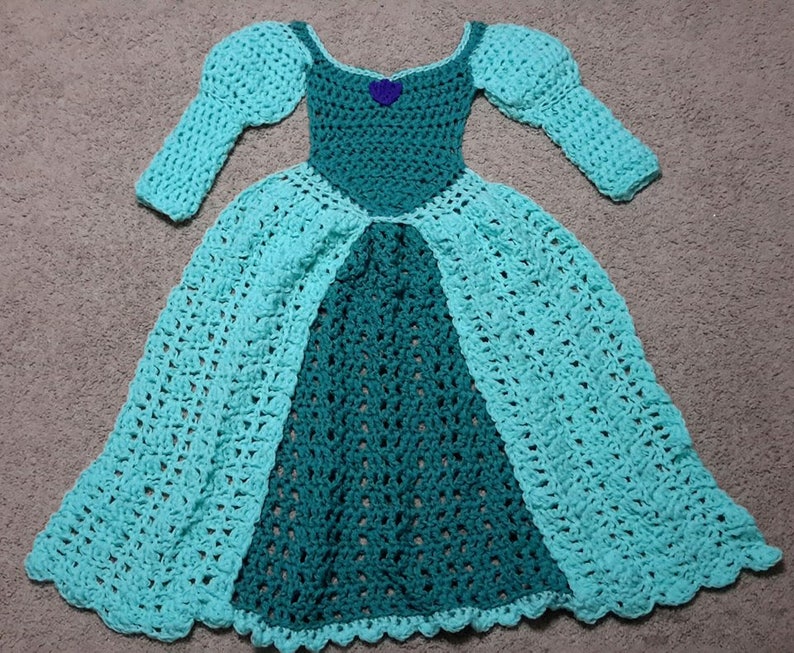 Couverture de robe de princesse, vert, motif au crochet, téléchargement numérique, PDF uniquement, tailles enfant et adulte pour tout-petits image 2