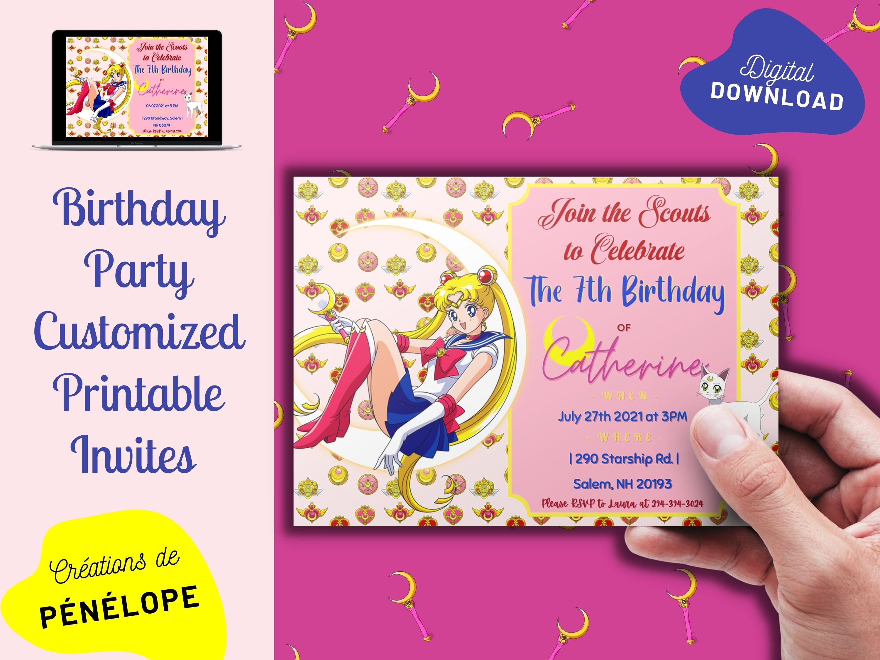 DIGITAL PRINTABLE Sailor Moon Birthday Party Invitation - Etsy Ireland