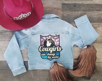 Cowgirls Can Change The World Jean Jacket - Youth - Barrel Racer - Cowgirl - Western - Rodeo Queen - Inspirational - Rodeo