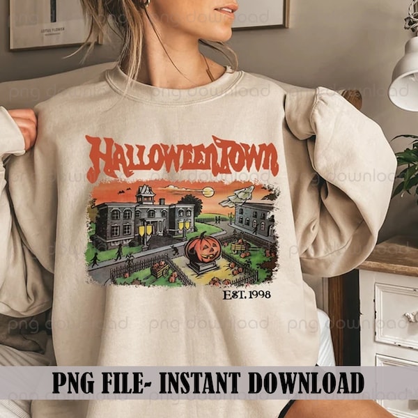 Vintage Halloween Town Est 1998 PNG, Halloweentown Png Download, Pumpkin Halloweentown Digital File, Happy Halloween, Instant Download