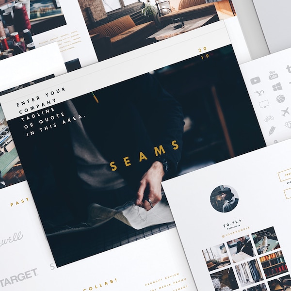 Media Kit Template | 9 Pages | Press Kit + Cover Letter +  Ad Rate Sheet | Instant Digital Download (Adobe InDesign) | 'Seams'