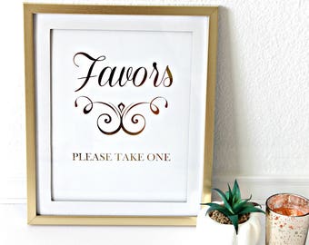 Wedding Favors Table Sign, Real Gold Foil Favor Sign, Bridal Shower Favor Sign,