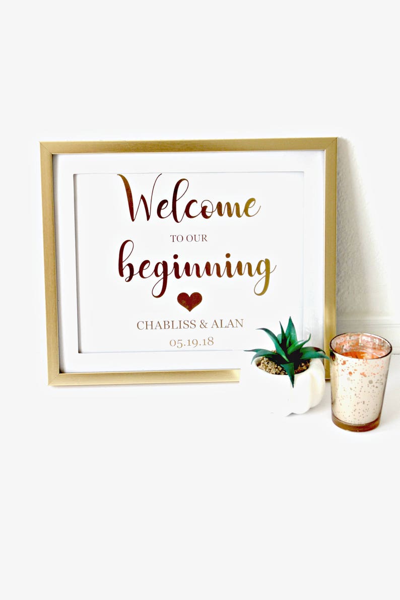 Wedding Welcome Sign, Real Gold Foil Print, Custom to Order, Customized Gold Foil Print image 1