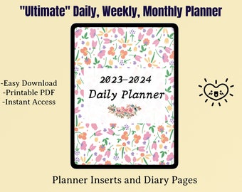 Digital Planner | Floral Planner | Daily, Monthly, Weekly page inserts for Digital Download, Goodnotes, Notability, Planner Insert Printable