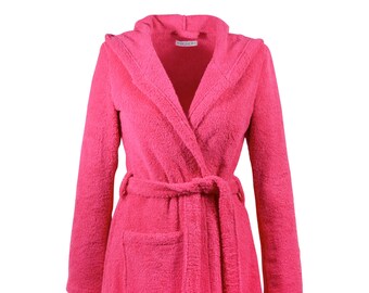 cuddly terry bathrobe with hood uni - pink