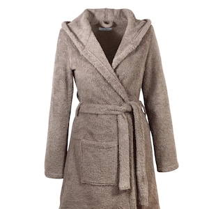 cuddly terry bathrobe with hood uni - taupe