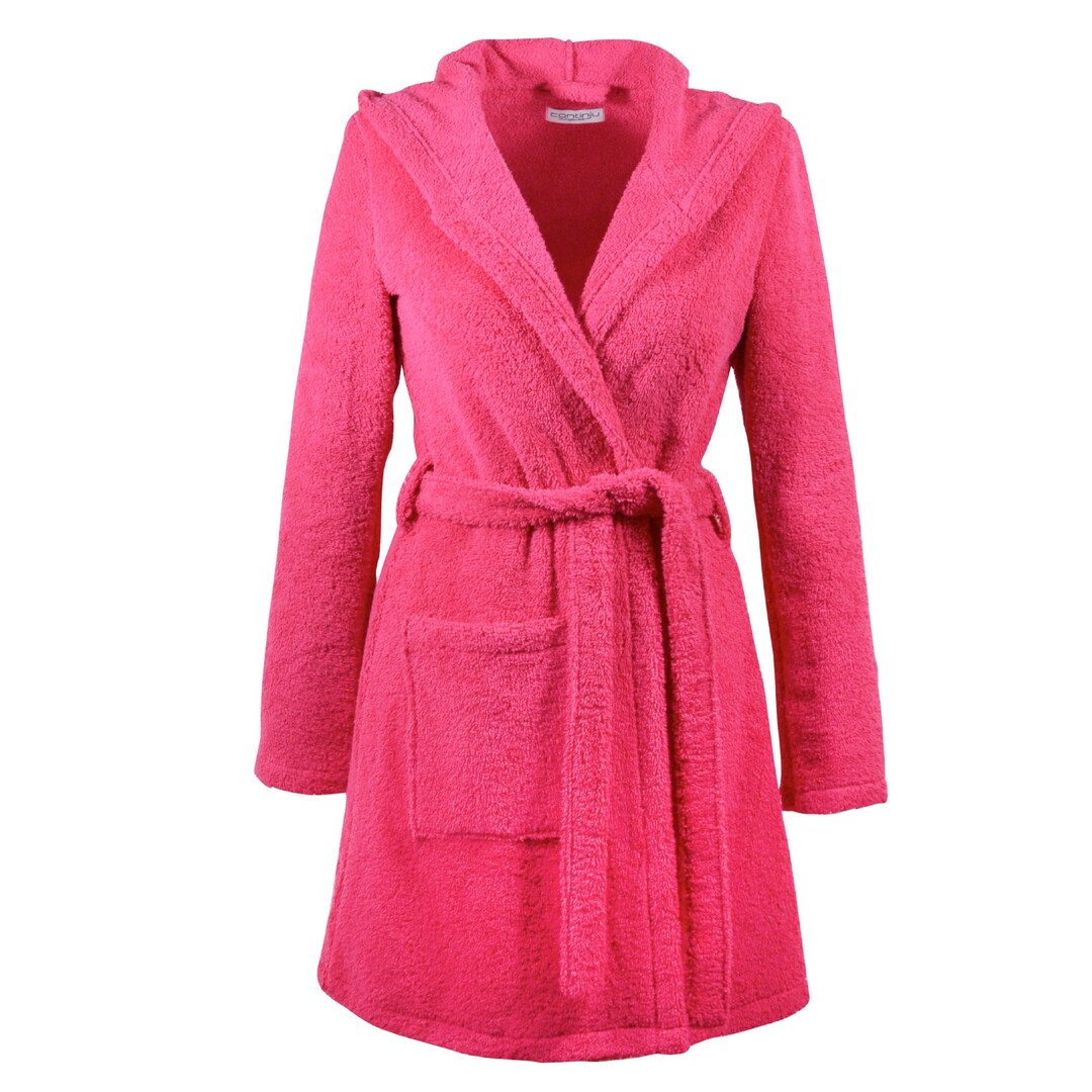 Cuddly Terry Bathrobe With Hood Uni Pink Etsy