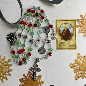 St Benedict Christmas 10mm Rosary w/ Pardon Crucifix