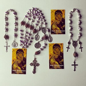 Our Lady Purple/White Porcelain 8mm Rosary Gift Set