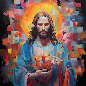 Sacred Heart of Jesus Abstract Painting Digital Download