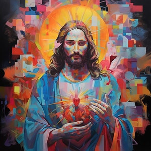 Sacred Heart of Jesus Abstract Painting Digital Download