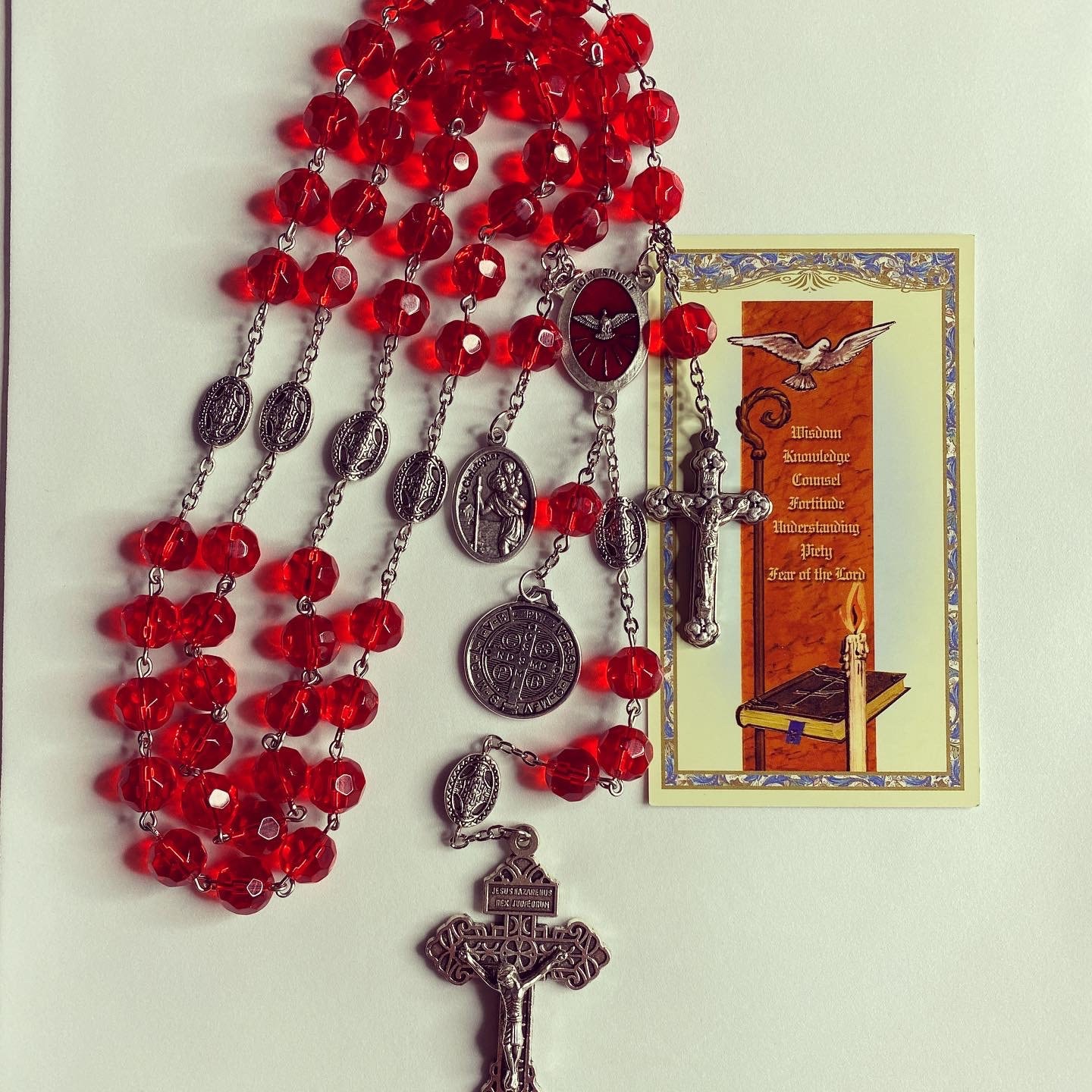 Handmade 10mm Holy Spirit Red Glass Rosary With Pardon Crucifix - Etsy
