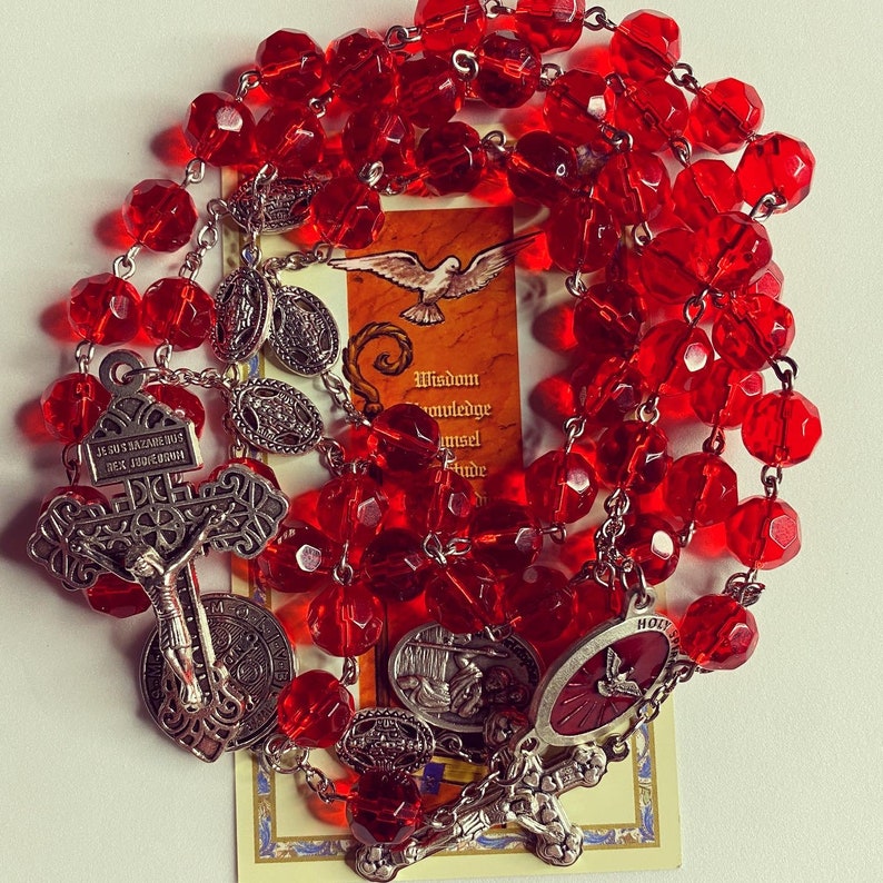 Handmade 10mm Holy Spirit Red Glass Rosary With Pardon Crucifix - Etsy
