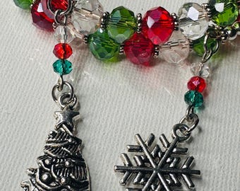 Christmas Crystal Charm Bracelet | Memory Wire | Angel Beads