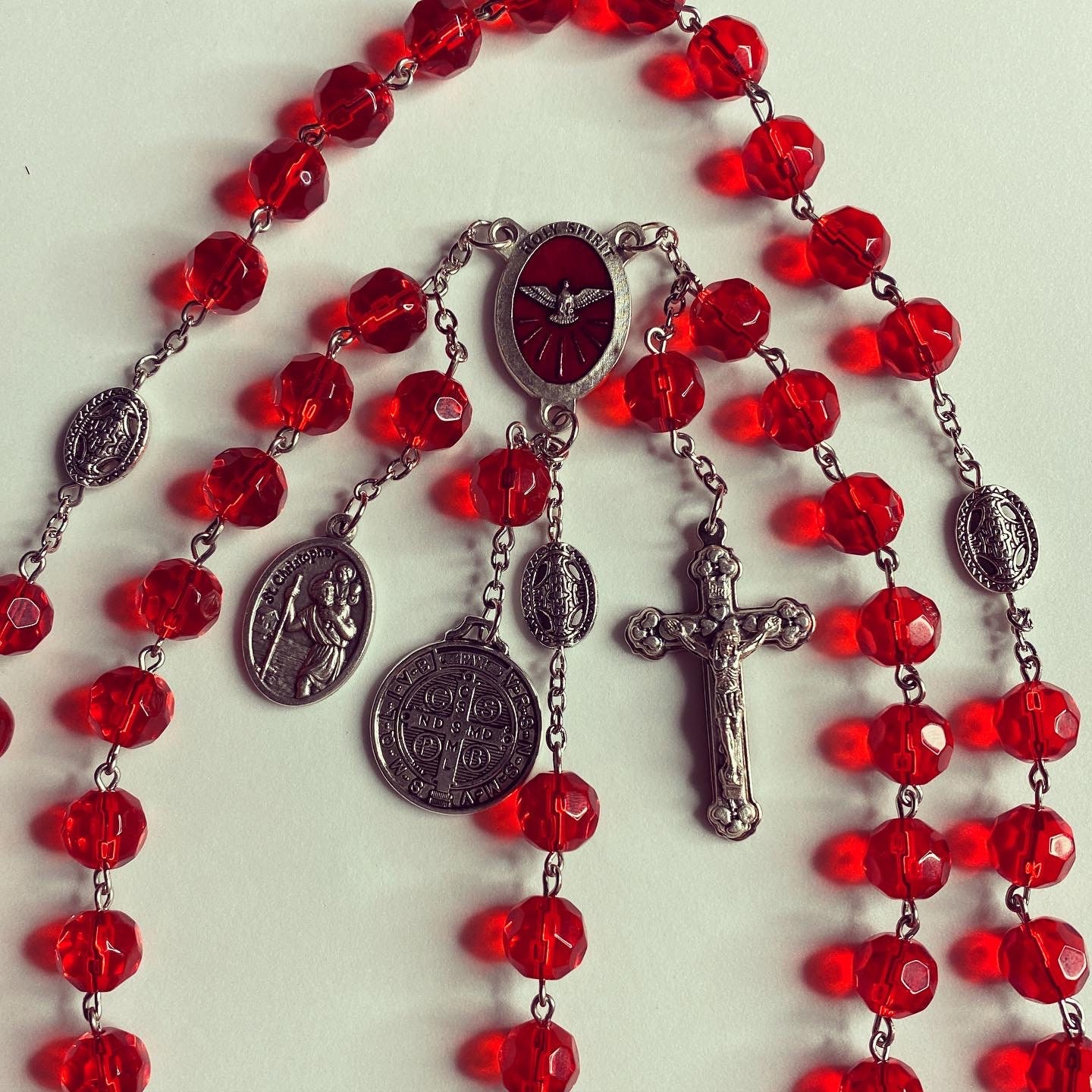 Handmade 10mm Holy Spirit Red Glass Rosary With Pardon Crucifix - Etsy