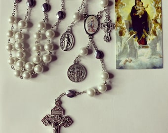 Miraculous Medal 10mm White Rosary w/ Pardon Crucifix