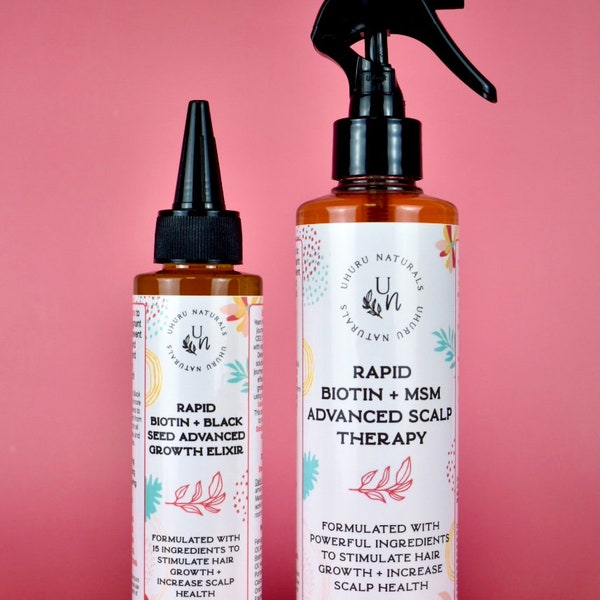 Rapid Biotin Hair Growth Bundle | 100% Natural Hair Growth Spray and Hair Growth Oil, increase scalp health with Biotin, MSM, Chebe, etc...