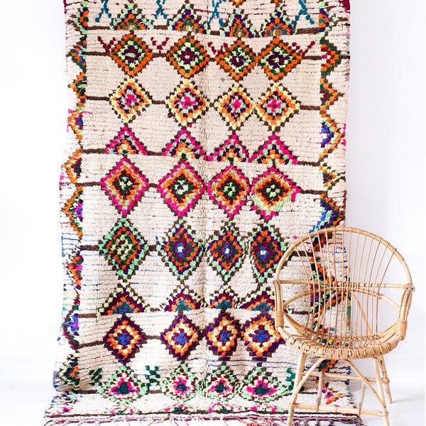 Vintage Moroccan Boucherouite Ourika Rug, "The Ayanna," Berber Rug, Geometric Pattern, Colorful Rug, Bohemian, Boho Rug, Tribal Pattern