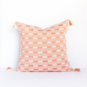 Paloma Pink Striped Tassels Pillow, Bohemian Decorative Pillow, Pom Pom Pillow, Boho Pillow, Pastel, Boho Cushion, Nursery Decor, Kids Decor