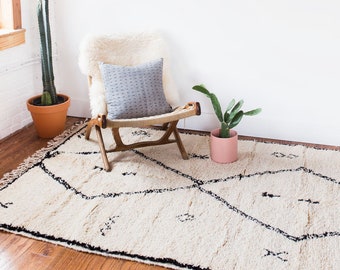 Double Diamond Shag Rug, Moroccan Rug, Minimalist Rug, Berber Rug, Beni Ourain Rug, Natural Wool Rug, Bohemian Decor, Black and White Rug