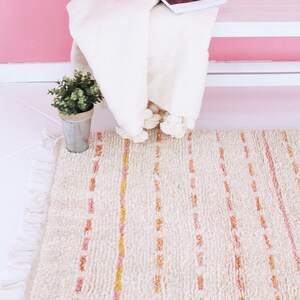 Charity Shag Rug, Delicate Pastel Cream Wool Rug, Handwoven Fairtrade Rug, Moroccan Berber Rug, Pink Rug, Boho Rug, Nursery Rug, Kids rug
